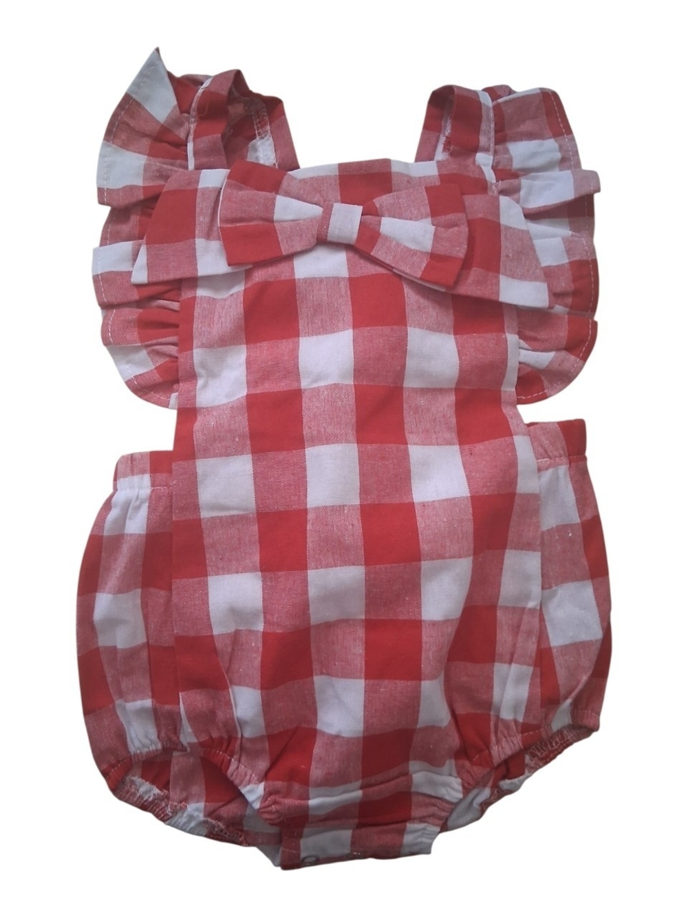 Red & White Gingham Baby One-Piece Romper with Bow